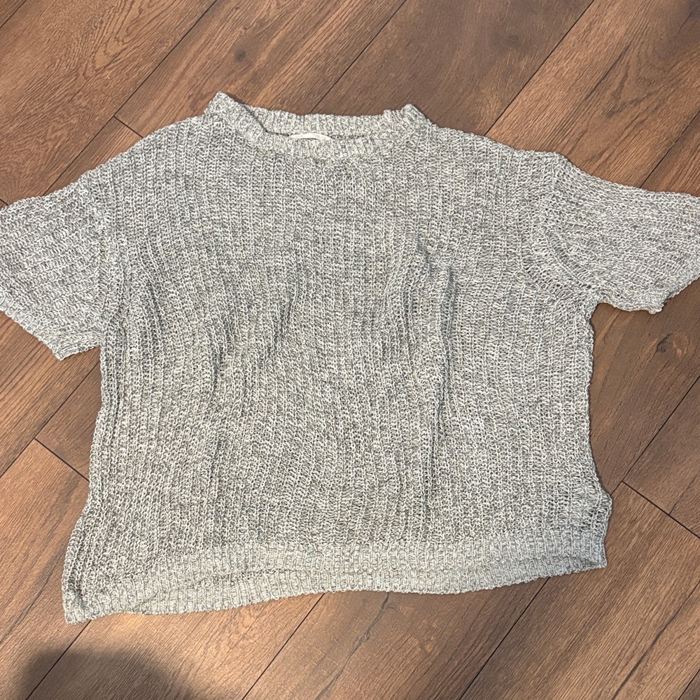 Gray Knit Short Sleeve Sweater